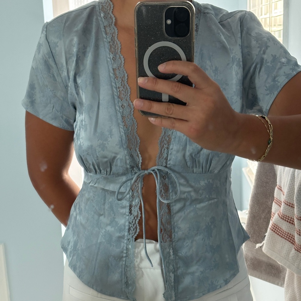 Princess Polly Blue Lace Trim Top